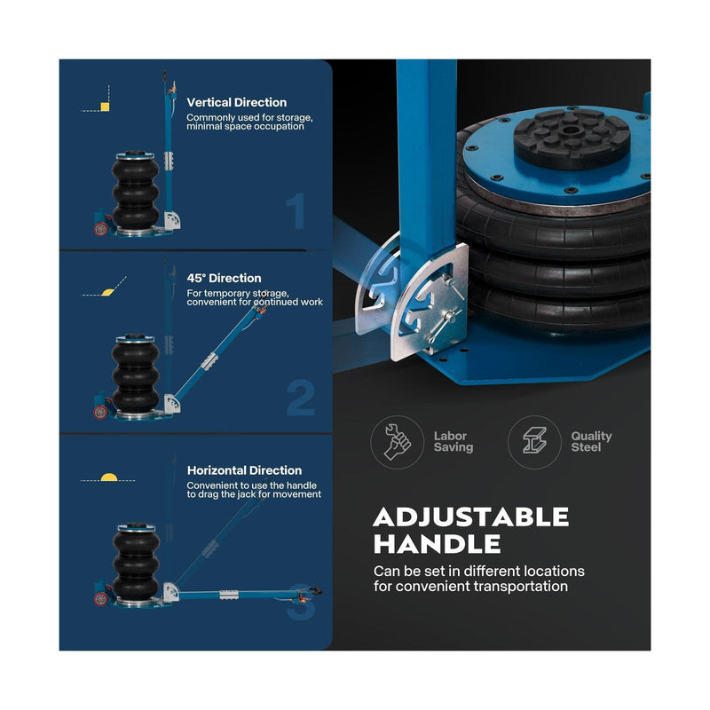 3 Ton Pneumatic Air Bag Car Jack with Wheels and Adjustable Height, 6600 lbs Capacity