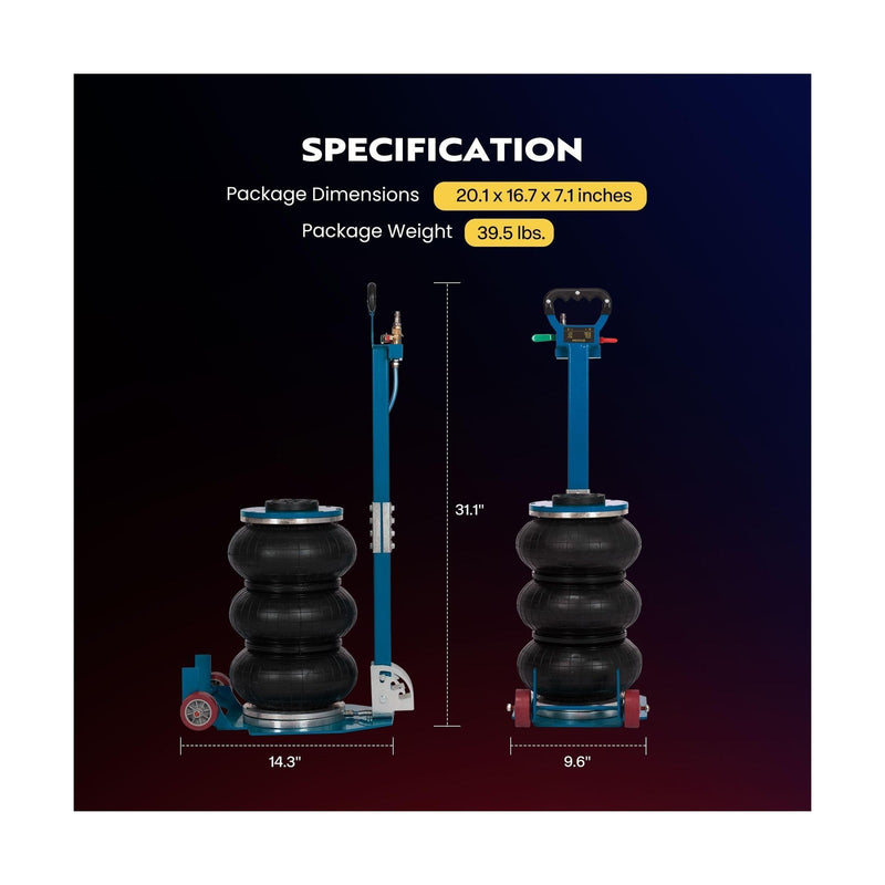 3 Ton Pneumatic Air Bag Car Jack with Wheels and Adjustable Height, 6600 lbs Capacity