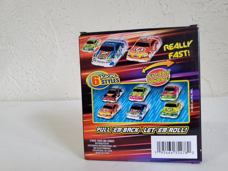 6-Piece Pull-Back Race Car Set in Black, Blue, Red, Green, Purple, and Yellow