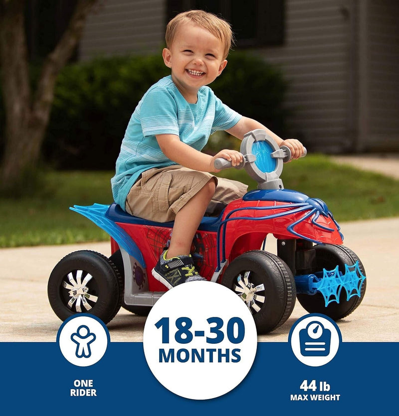 Spider-Man Quad Ride-On Toy for Toddlers 18-30 Months with 44 lbs Weight Limit
