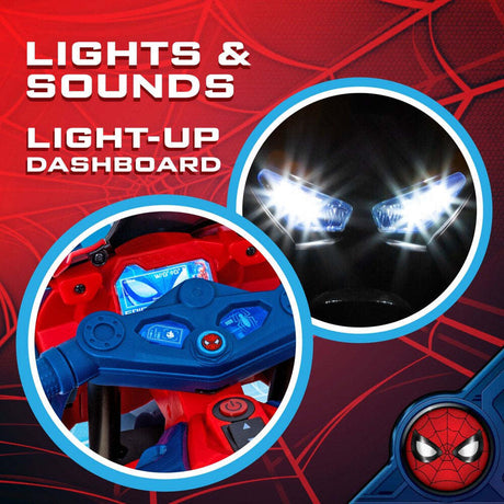 6V Spiderman Ride-On Motorcycle for Kids Ages 3+ with Rechargeable Battery