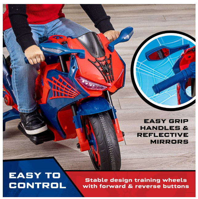 6V Spider-Man Ride-On Motorcycle Toy for Kids Ages 3+ with Rechargeable Battery
