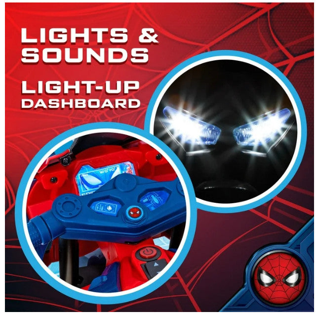 6V Spider-Man Ride-On Motorcycle Toy for Kids Ages 3+ with Rechargeable Battery