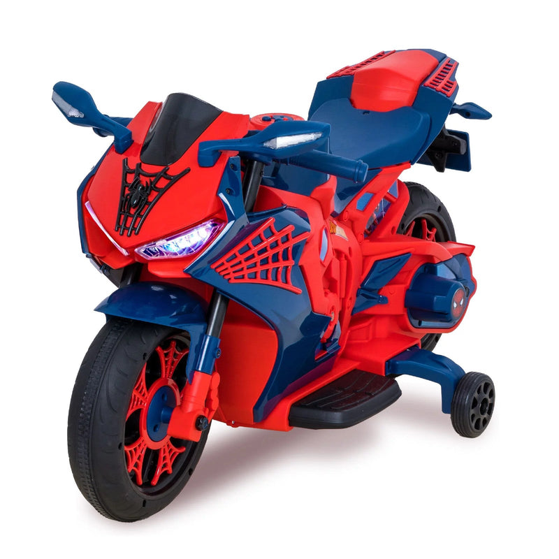 6V Rechargeable Spiderman Ride-On Motorcycle for Kids Ages 3+ Up to 65 lbs
