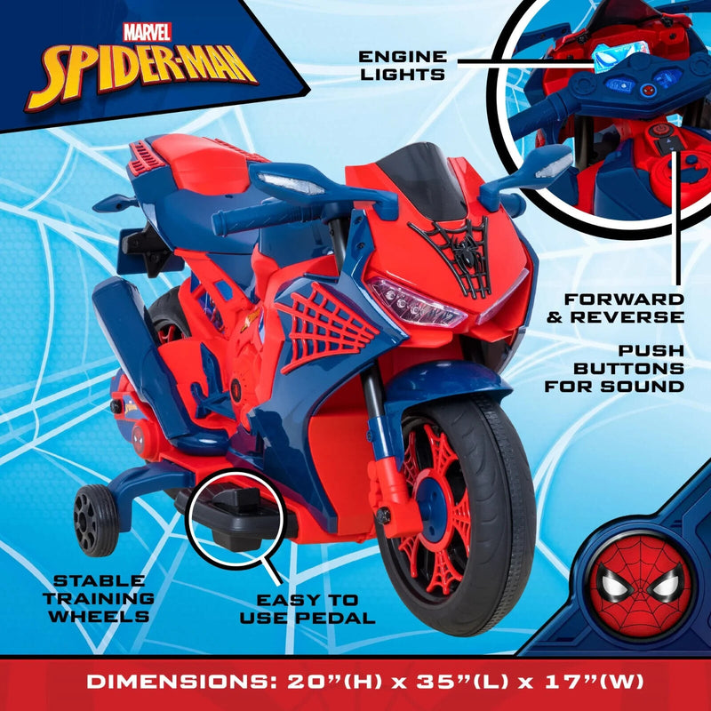 Spider-Man 6V Rechargeable Ride-On Motorcycle Toy for Kids Ages 3 and Up