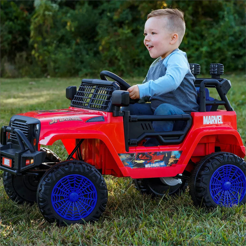 Spiderman SUV 6 Volt Ride-On Toy with Seat Belt for Safe Adventures