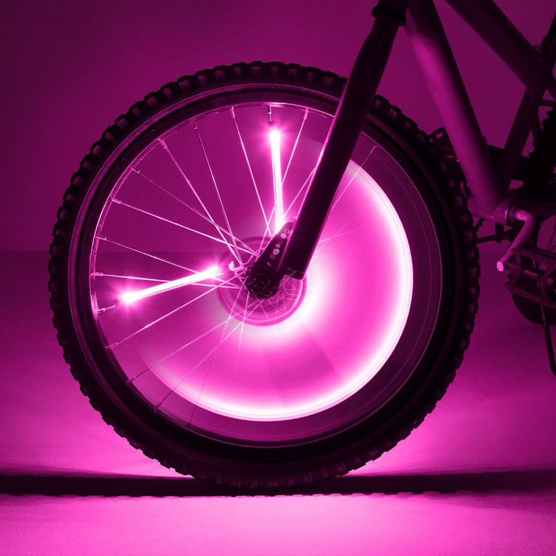 Pink Battery-Powered LED Spin Lights for Kids' Bikes and Ride-Ons