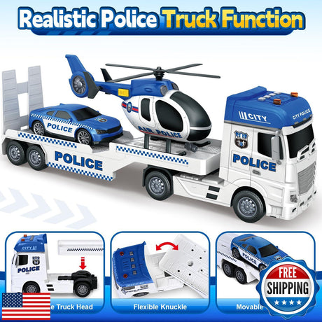 25-Inch Large Police Truck Toy with Racing Car for Toddler Boys