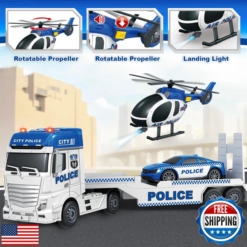 25-Inch Large Police Truck Toy with Racing Car for Toddler Boys