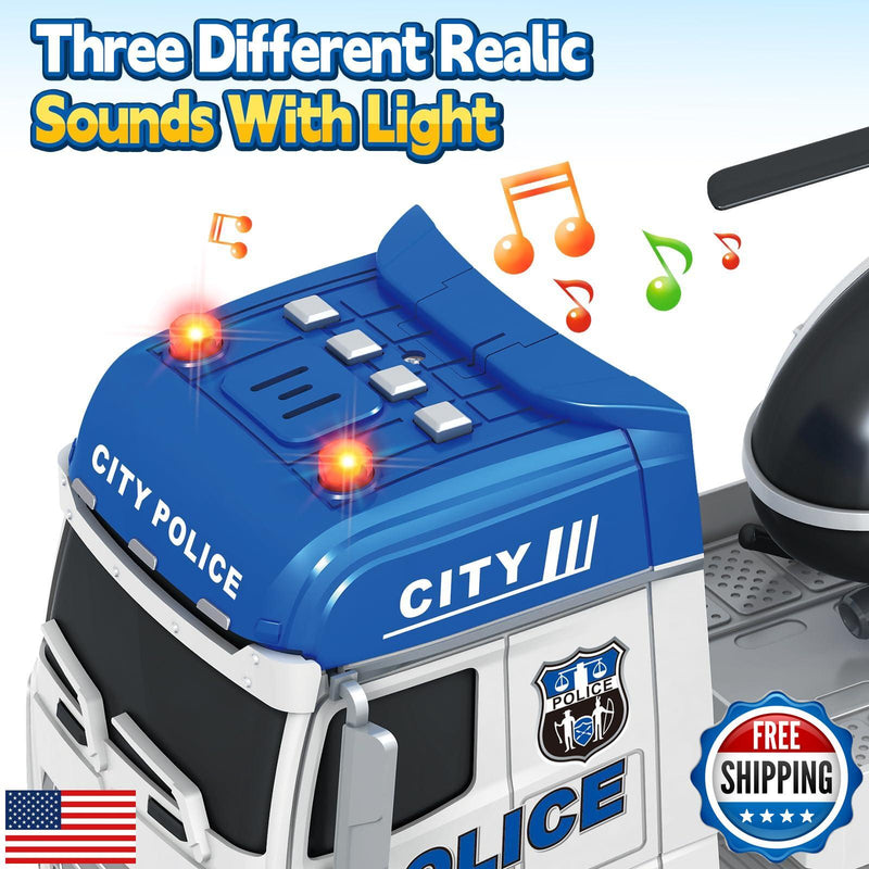 25-Inch Large Police Truck Toy with Racing Car for Toddler Boys