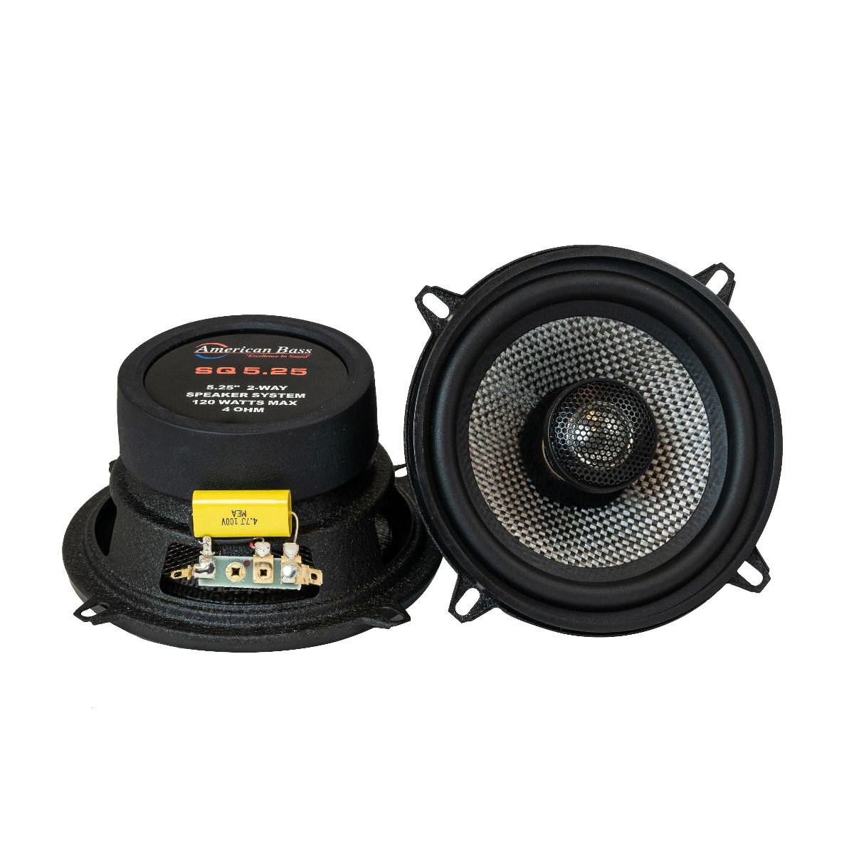 American Bass SQ5.25 5.25" 60W 2-Way Coaxial Car Speakers 4-Ohm (Pair) American Bass