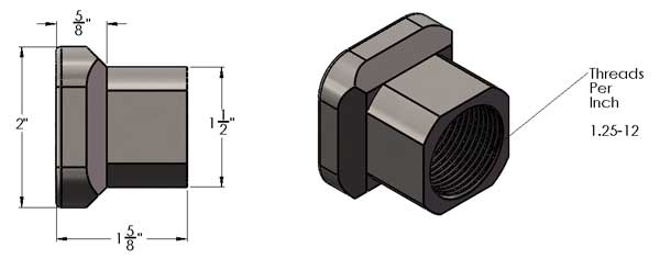 1 1/4-12 Left Hand Thread Tube Insert for 1 1/2 Inch ID Square Tubing
