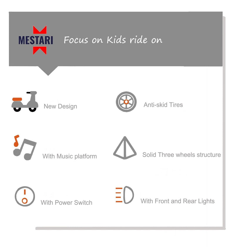 Stable 3-Wheel Electric Tricycle for Kids - Mestari Kids Ride-On Motorcycle with Slow Speed Control