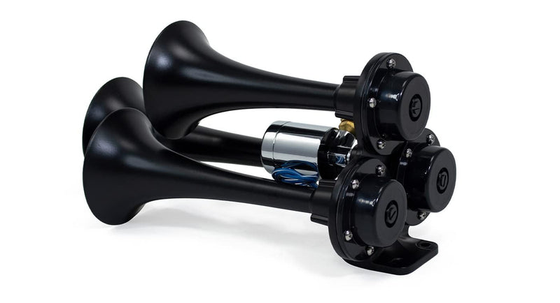 Stealth Black Caboose 12/24 Volt Air Horn with 3 Trumpets and Unique Tone