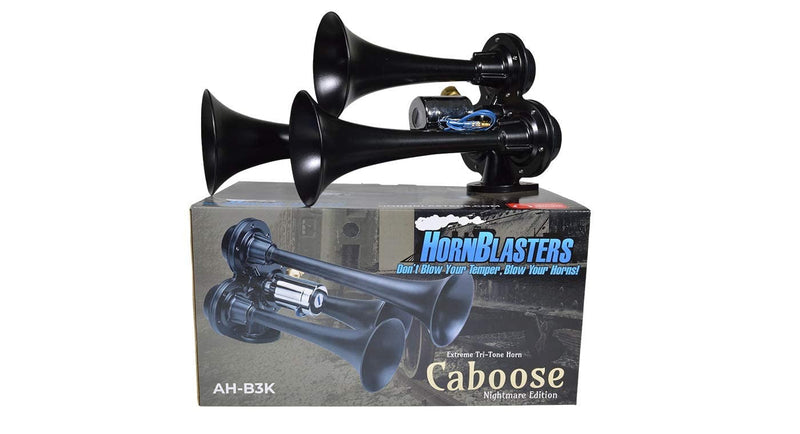 Stealth Black Caboose 12/24 Volt Air Horn with 3 Trumpets and Unique Tone