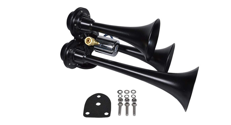 Stealth Black Caboose 12/24 Volt Air Horn with 3 Trumpets and Unique Tone