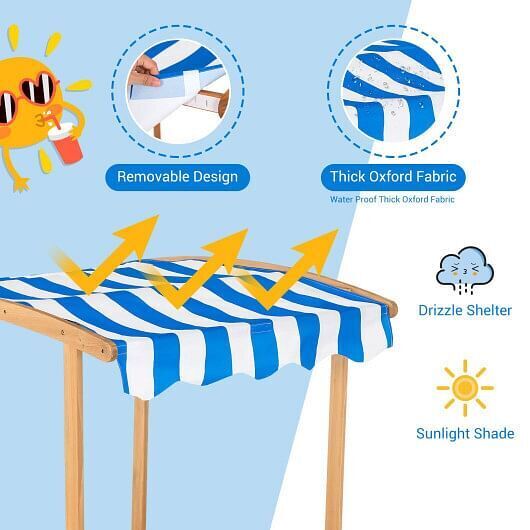 Striped Canopy Wooden Sandbox for Kids - Perfect for Outdoor Playtime!