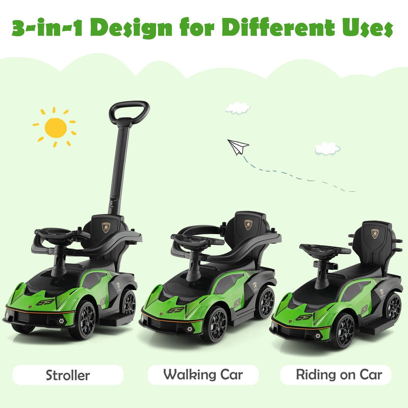 3-in-1 Licensed Lamborghini Ride-On Push Stroller Car with Sound Green