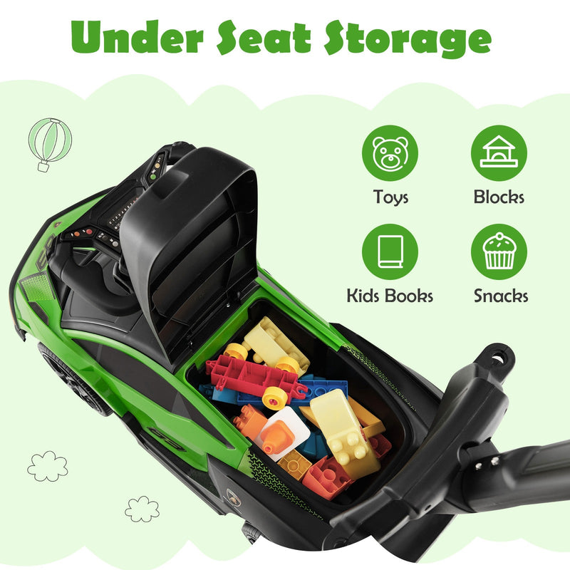 3-in-1 Licensed Lamborghini Ride-On Push Stroller Car with Sound Green