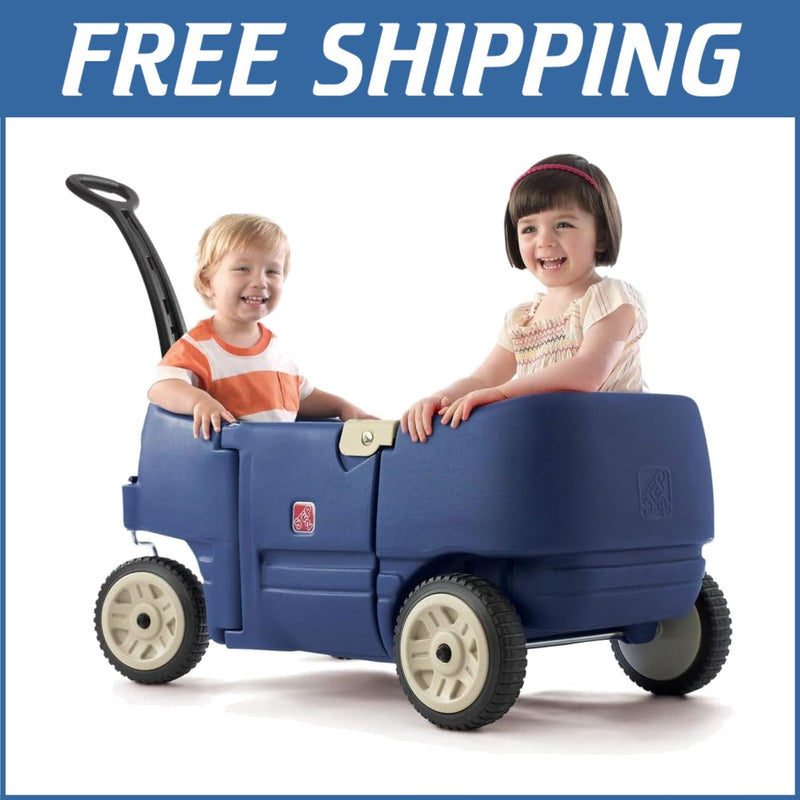 Denim Blue Kids Wagon with Cup Holders for Safe Outdoor Riding