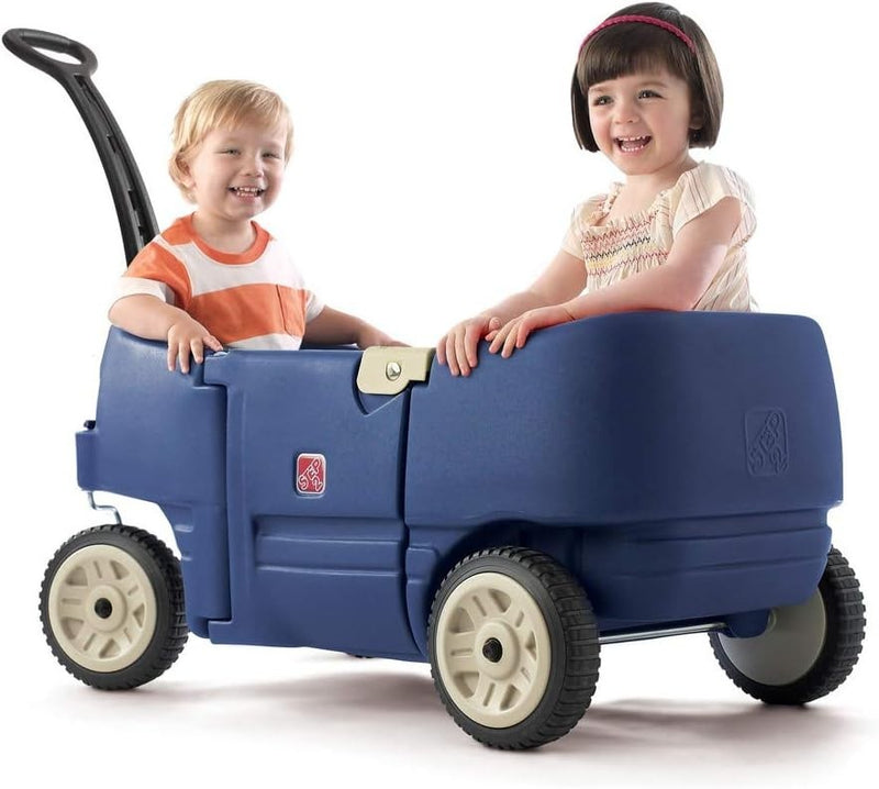 Denim Blue Kids Wagon with Cup Holders for Safe Outdoor Riding