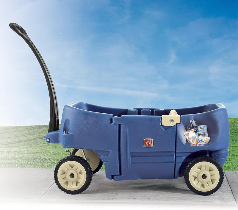Denim Blue Kids Wagon with Cup Holders for Safe Outdoor Riding
