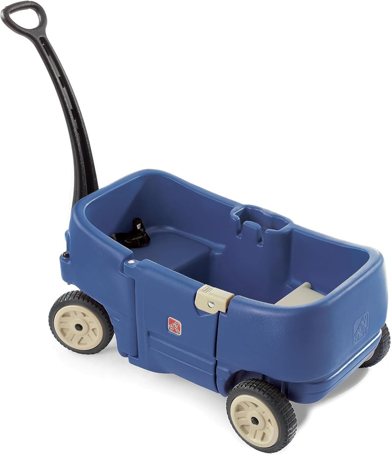 Denim Blue Kids Wagon with Cup Holders for Safe Outdoor Riding