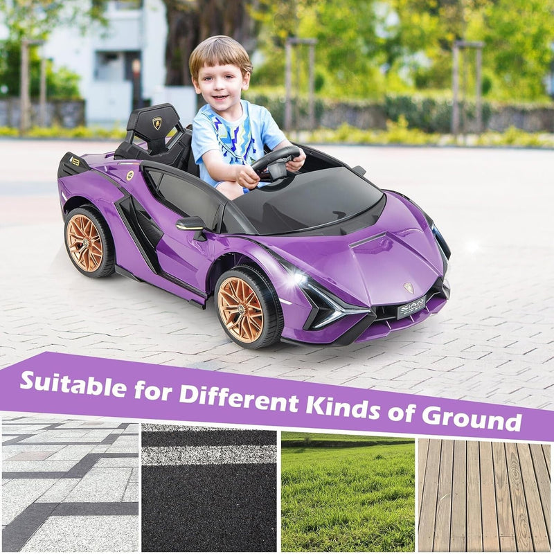 Purple Kids Remote Control Sports Car with Suspension and Sound Effects