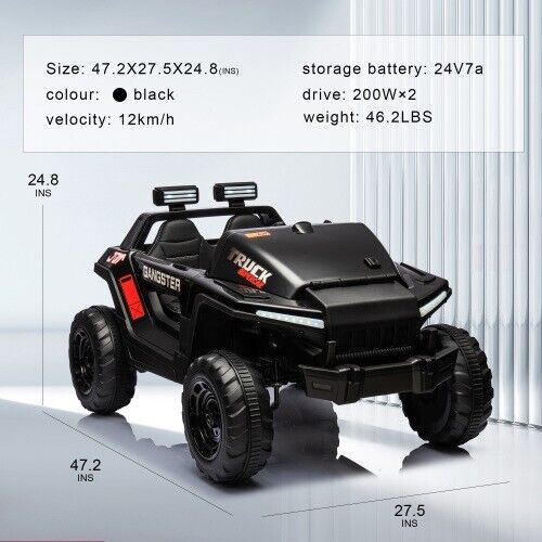 Supercharged Leather Seat 4-Wheel Kids Ride-On Car with Dual 200W Motors - 24V, 7A, 200W x 2