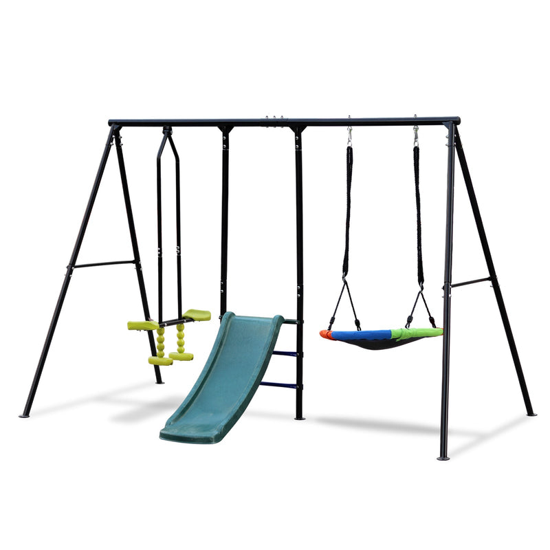 550LB Capacity Outdoor Backyard Swing Set with Slide for Kids