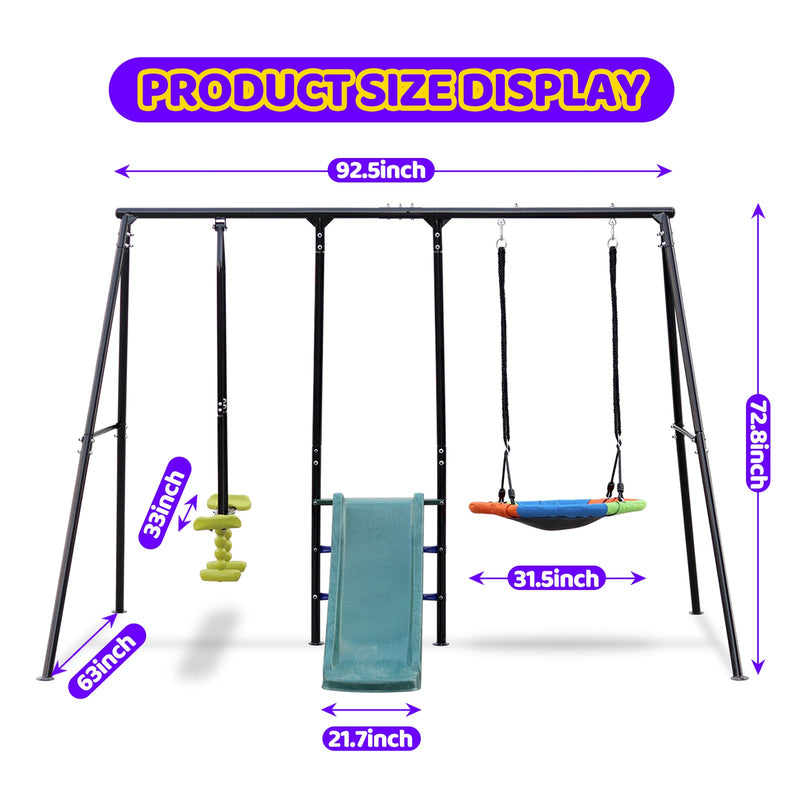 550LB Capacity Outdoor Backyard Swing Set with Slide for Kids