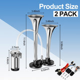 2-Pack 12V 150dB Loud Air Horn Kit for Trucks, Boats, and Cars with Air Compressor