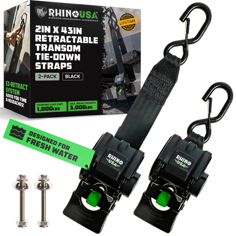 2" x 43" Retractable Transom Tie-Down Straps (2-Pack)