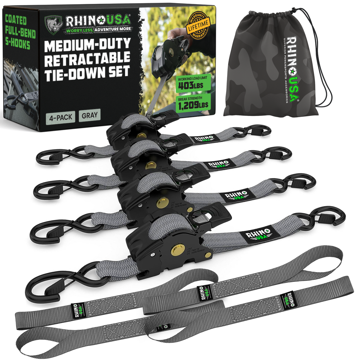 1" x 10' Retractable Ratchet Straps