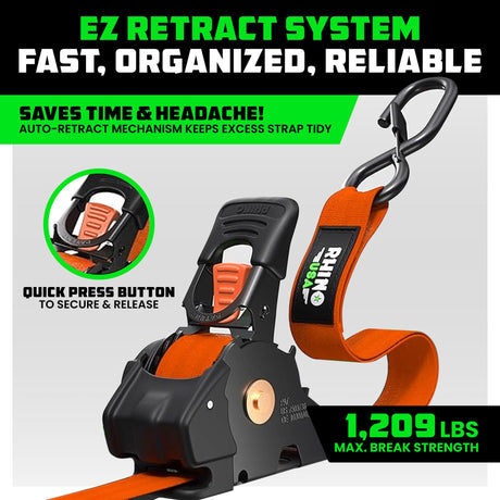 1" x 10' Retractable Ratchet Straps