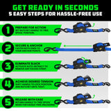 1" x 10' Retractable Ratchet Straps