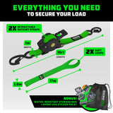 1" x 10' Retractable Ratchet Straps