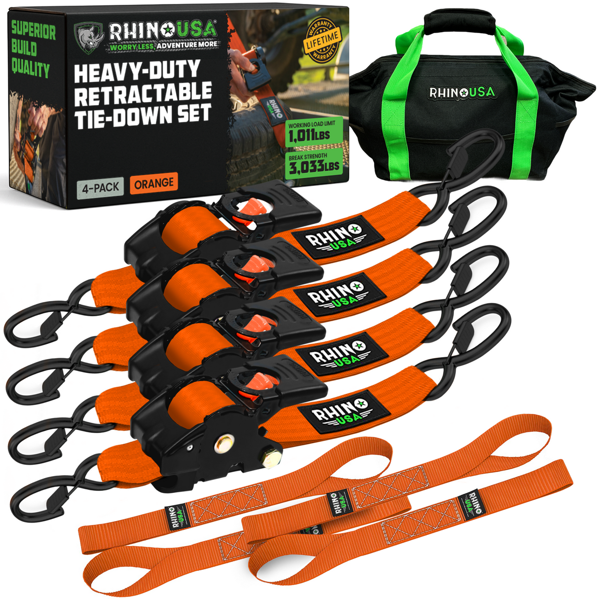 2" x 10' Retractable Ratchet Straps