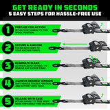 2" x 10' Retractable Ratchet Straps