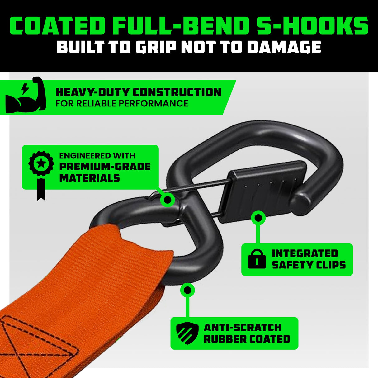2" x 10' Retractable Ratchet Straps