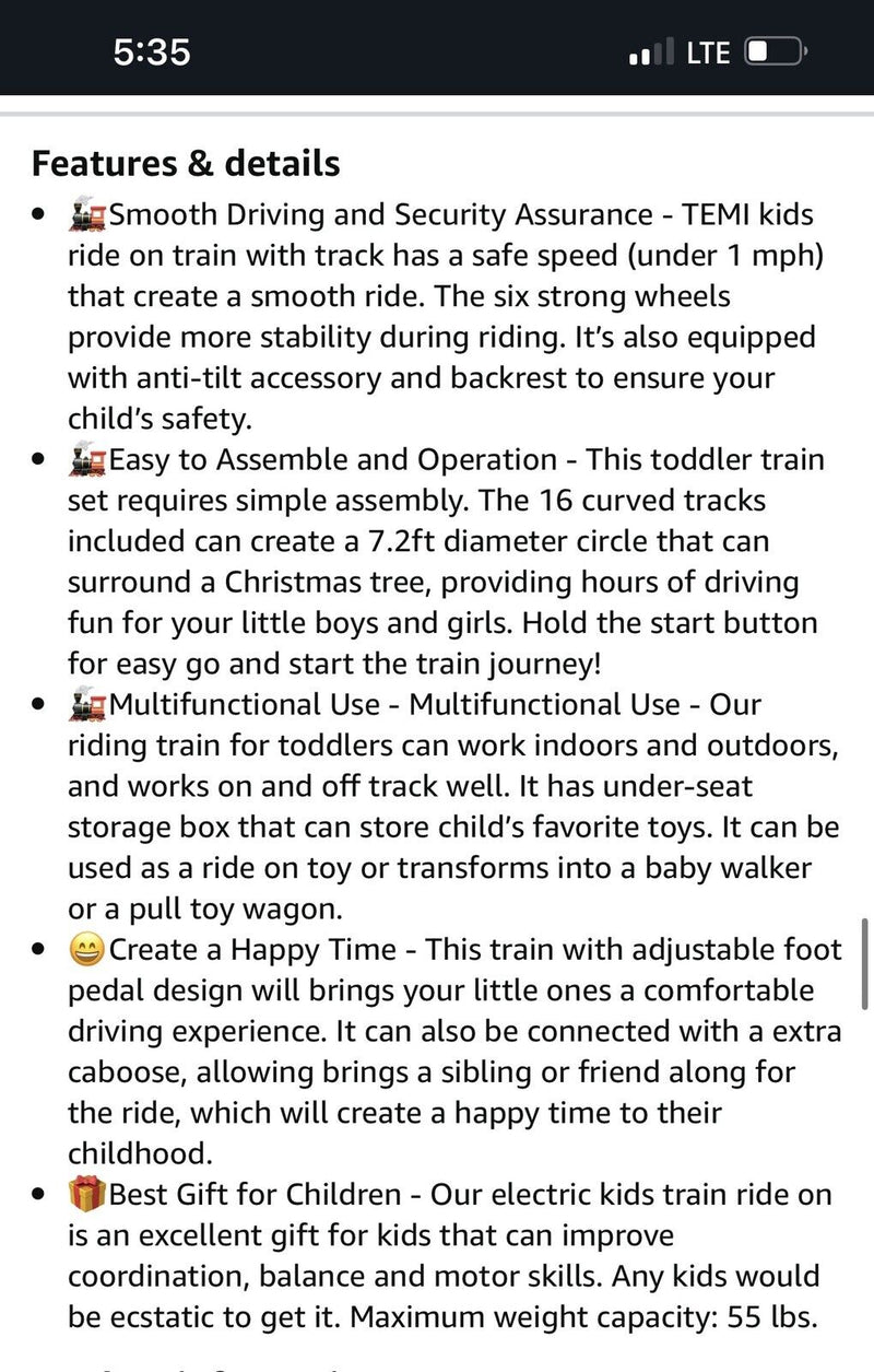 TEMI Ride On Train Set: All-in-One Track and Train Experience