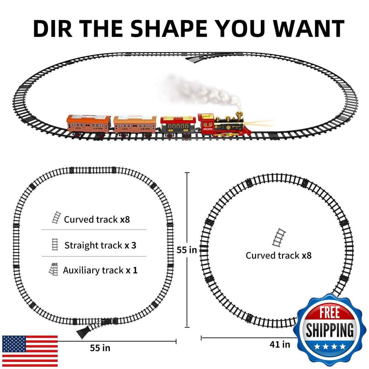 Train Set for Toddlers Ages 3-5 with Steam Engine and Cargo Car