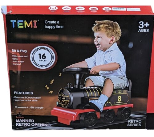 Tempi Electric Train Ride-On Toy with Lights, Sounds, and Storage Tracks