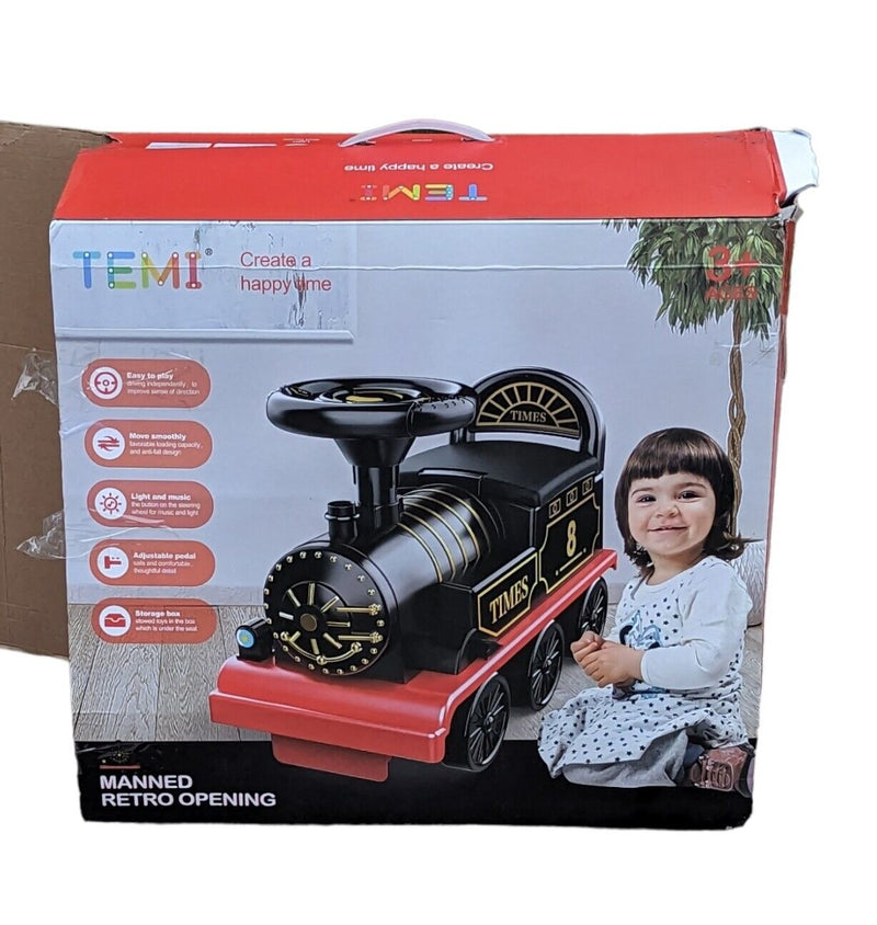 Tempi Electric Train Ride-On Toy with Lights, Sounds, and Storage Tracks