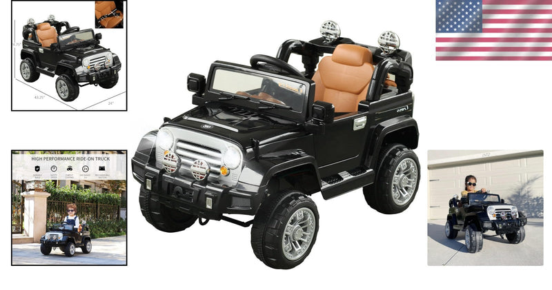 12V Kids Ride-On Truck with Remote Control and MP3 Connectivity in Black