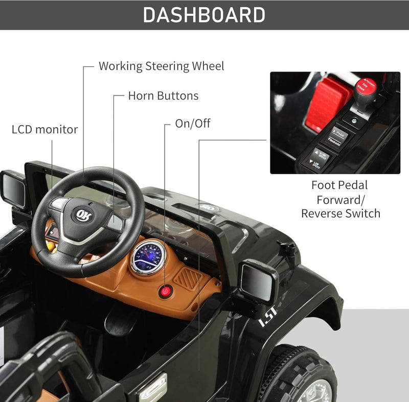 12V Kids Ride-On Truck with Remote Control and MP3 Connectivity in Black