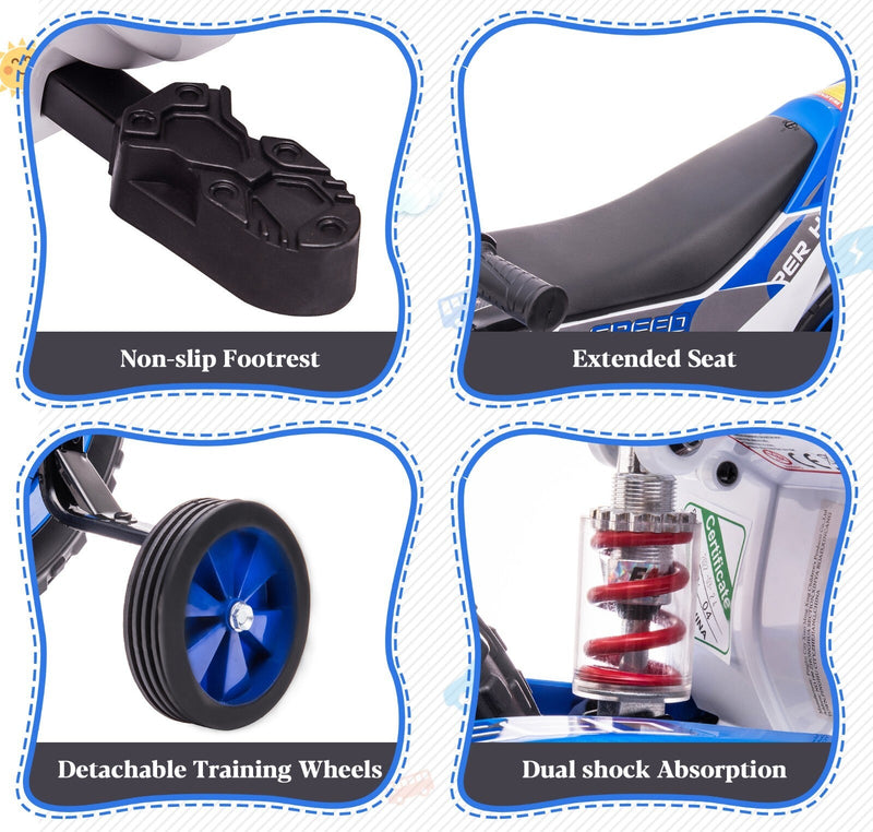 Electric 12V Blue Kids Ride-On Motorcycle with Training Wheels