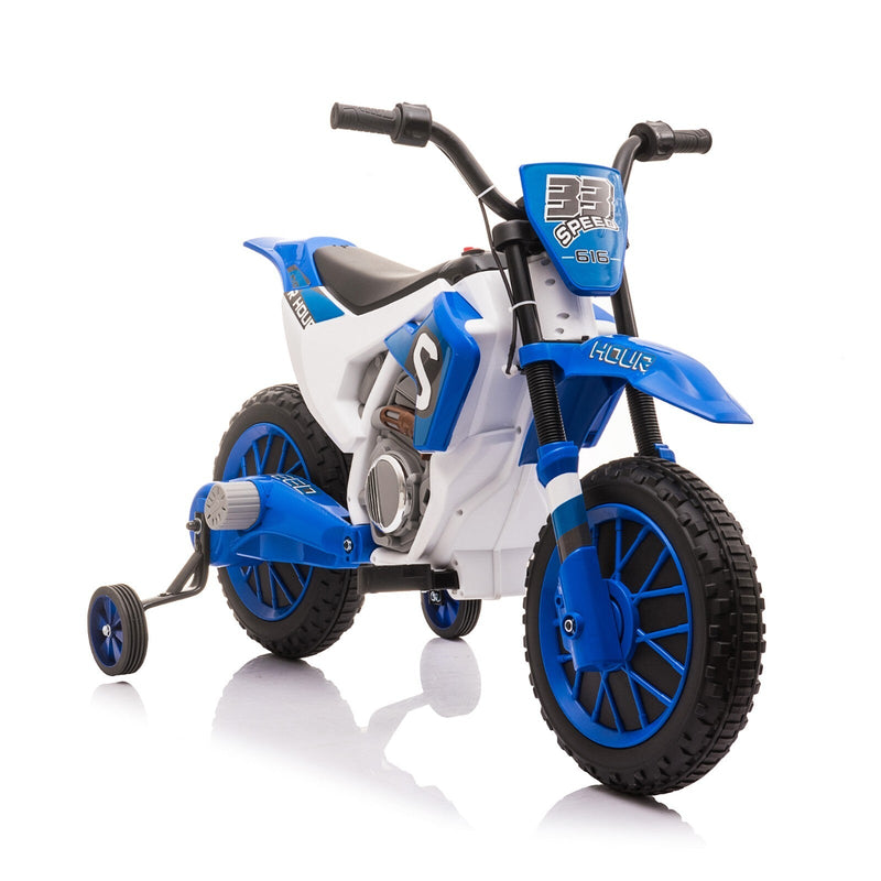 Electric 12V Blue Kids Ride-On Motorcycle with Training Wheels
