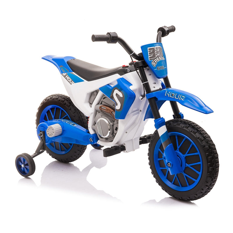 Electric 12V Blue Kids Ride-On Motorcycle with Training Wheels