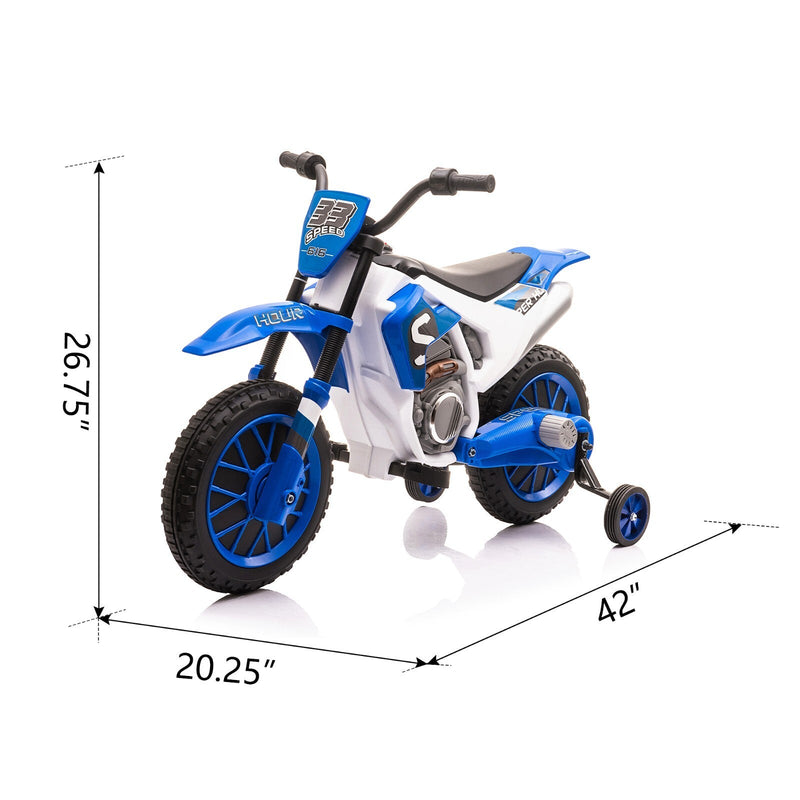 Electric 12V Blue Kids Ride-On Motorcycle with Training Wheels